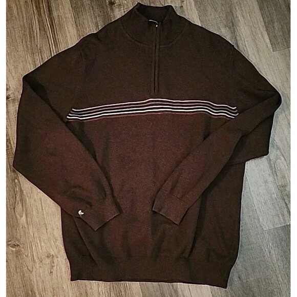 Eddie Bauer Other - Eddie Bauer Mens Tall Large Sweater Brown 1/2 Zip Striped Mock-Neck Grandpa